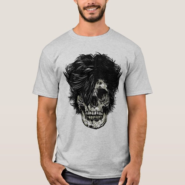 Camiseta Calavera Rockstar con pelo salvaje (Anverso)