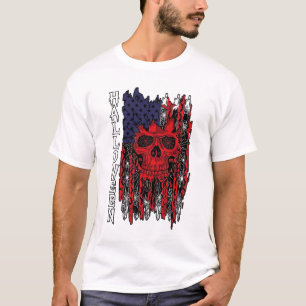 Camiseta Calavera Roja de Halloween Bandera Americana Telar