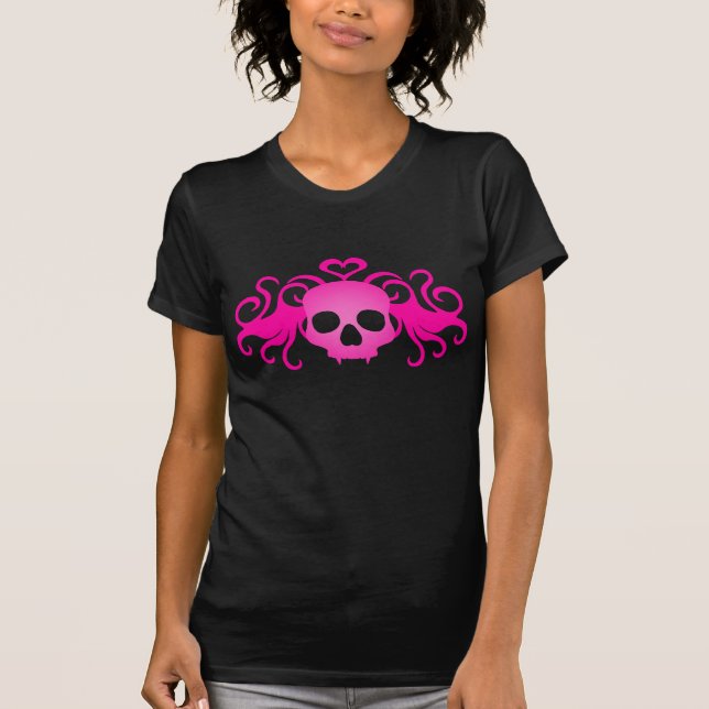 Camiseta Calavera rosa de vampiro mono negro (Anverso)