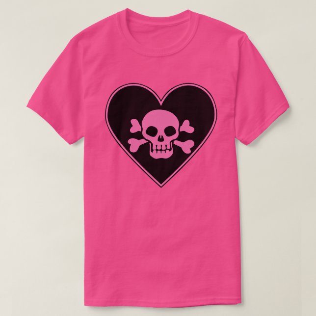 Camiseta Calavera rosa en corazón (Diseño del anverso)