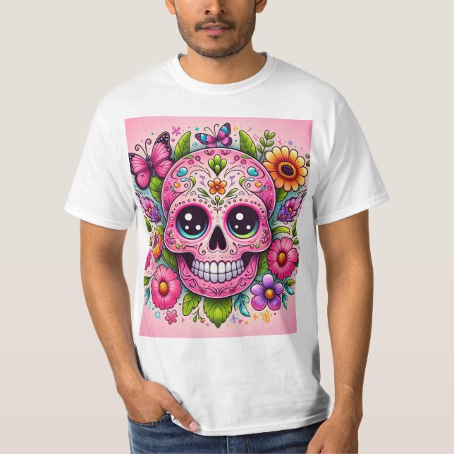 Camiseta Calavera rosa infantil (Anverso)