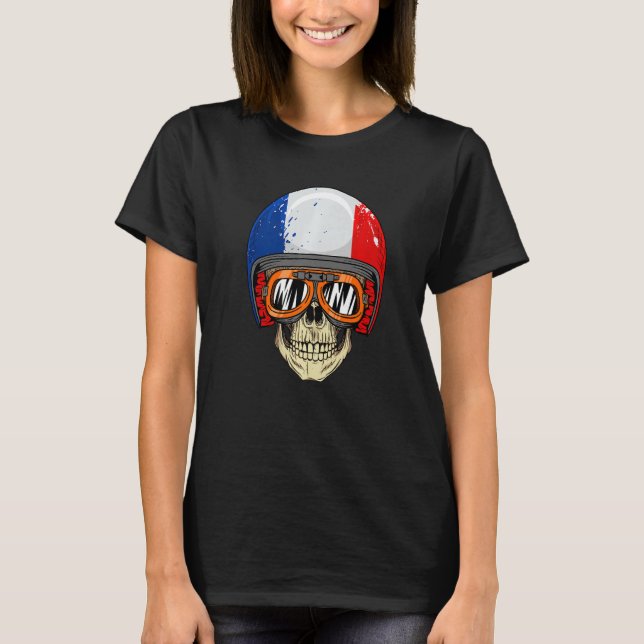 Camiseta Calavera salvaje con casco con bandera de Francia (Anverso)