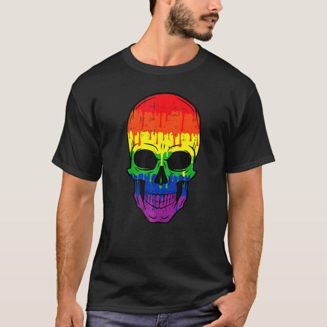 Camiseta Calavera Sangrienta Lgbt Gay Orgullo Calma Hallowe (Anverso)