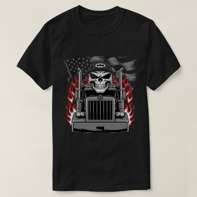 Camiseta Calavera simétrica y camión con bandera de escala  (Diseño del anverso)
