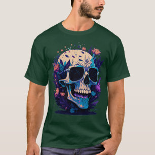 Camiseta Calavera sonriente con gafas de sol rodeada de flo