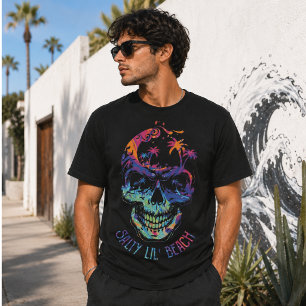Camiseta Calavera Tropical Acolorado Palmeras Vibraciones d