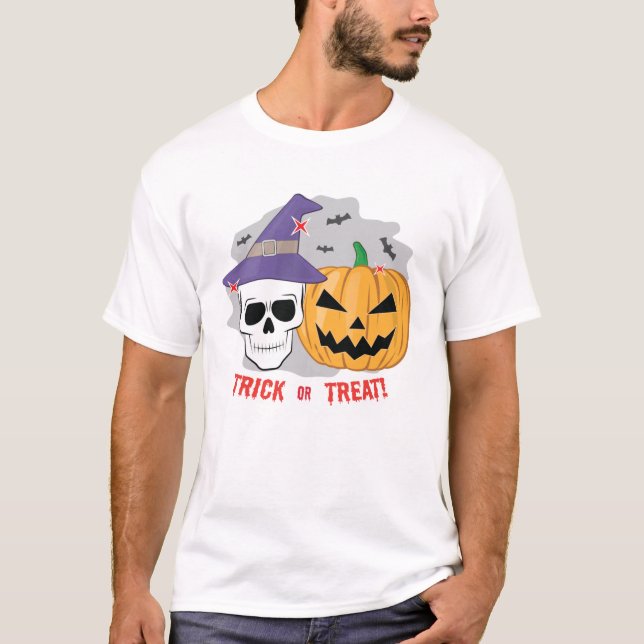 Camiseta Calavera y calabaza espumosa de Halloween - Trick  (Anverso)