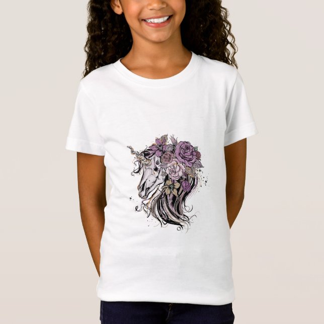 Camiseta Calavera y flores de Unicornio Adorables Boho (Anverso)