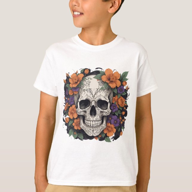Camiseta Calavera y flores - Fusión de cráneo floral (Anverso)