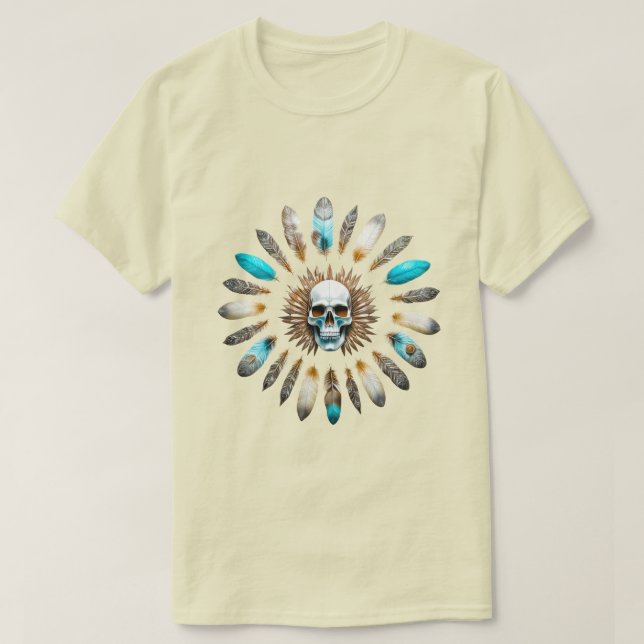 Camiseta Calavera y plumas 01 (Diseño del anverso)