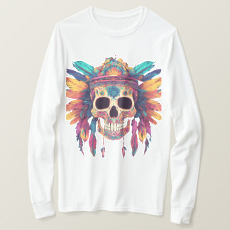 Camiseta Calavera y plumas vívidas: arte digital psicodélic