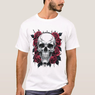 Camiseta Calavera y Rosas Arte gótico Skeleton floral osc