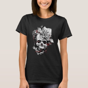 Camiseta Calavera y Rosas Azúcar Calaveras Rojas Halloween 