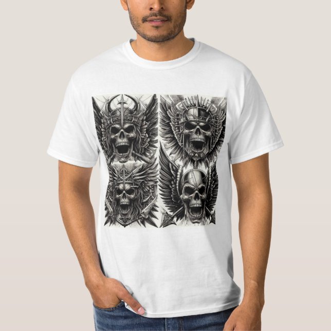 Camiseta Calaveras Aladas: Diseño Único de 4 Estilos (Anverso)