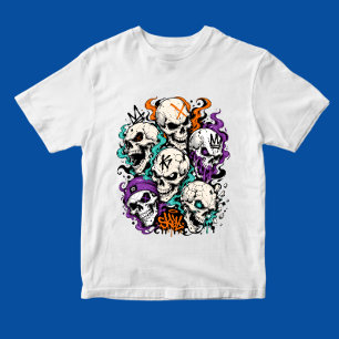 Camiseta Calaveras con llamas estilo de arte de graffiti de