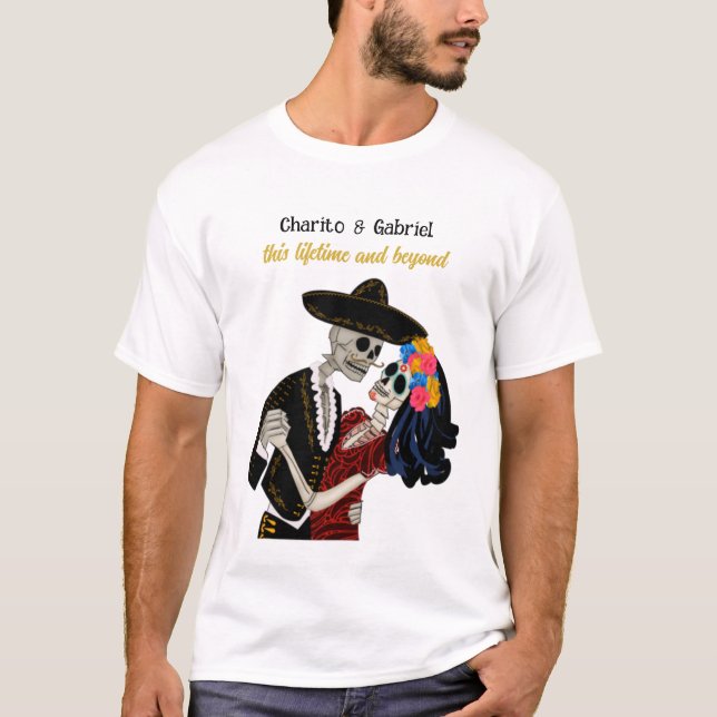 Camiseta Calaveras de azúcar de Charro y Catrina bailando l (Anverso)