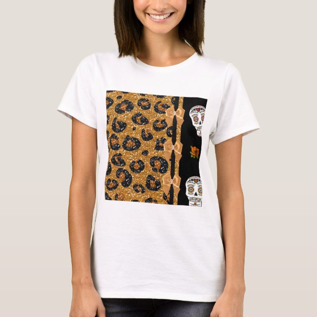 Camiseta Calaveras de azúcar de la impresión del leopardo d (Anverso)