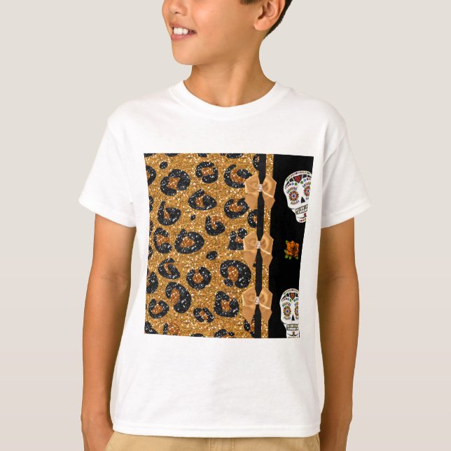 Camiseta Calaveras de azúcar de la impresión del leopardo d (Anverso)