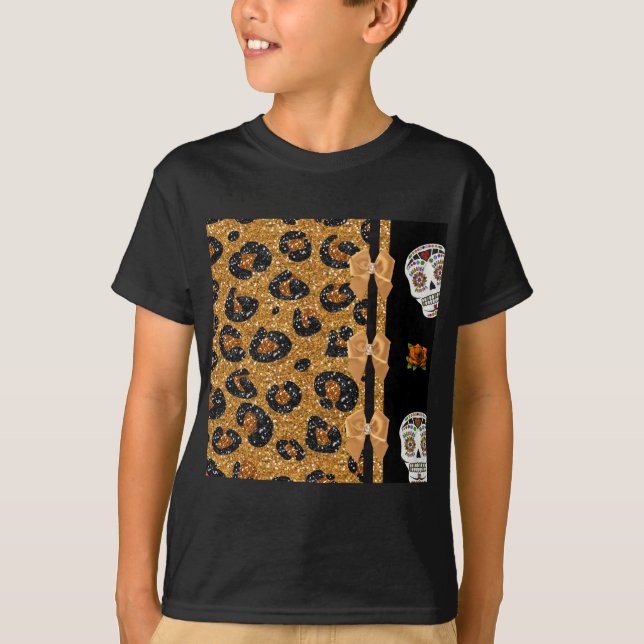 Camiseta Calaveras de azúcar de la impresión del leopardo d (Anverso)