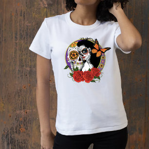 Camiseta Calaveras de Azúcar Elegantes Mariposa Monarca Ros