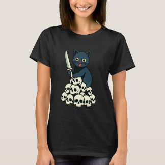Camiseta Calaveras de Gato Negro Kit de Halloween Amante Fe