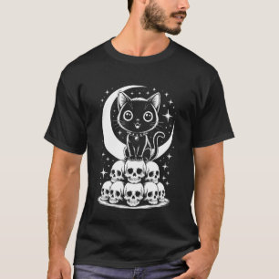 Camiseta Calaveras de Gatos Gótico Negro Alternativo Lindo 