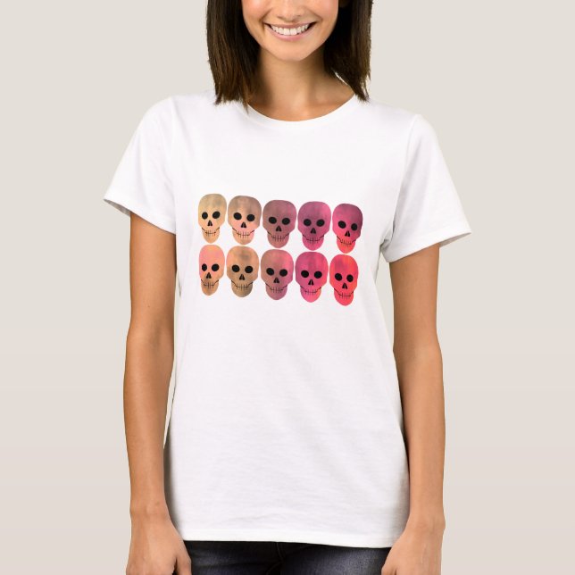 Camiseta Calaveras de tono rosado (Anverso)