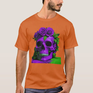 Camiseta Calaveras Estéticas y Rosas Violeta y Verde amiga