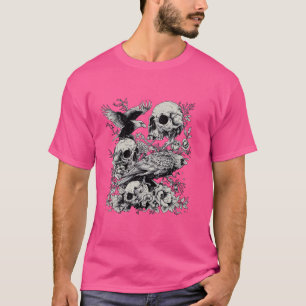 Camiseta Calaveras góticas y buitres Ilustracion de arte fl