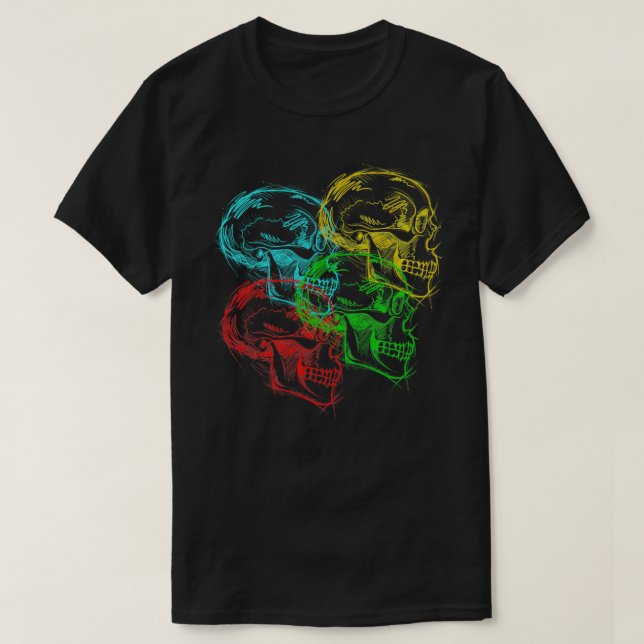 Camiseta Calaveras ilustrativas psicodélicas neonesas (Diseño del anverso)