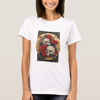 Camiseta Calaveras, oro y rosas