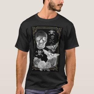 Camiseta Calaveras voladoras y rosas góticos