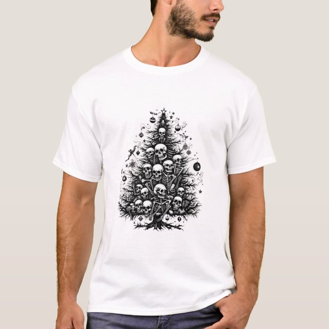 Camiseta Calaveras y huesos del árbol de Navidad negro (Anverso)