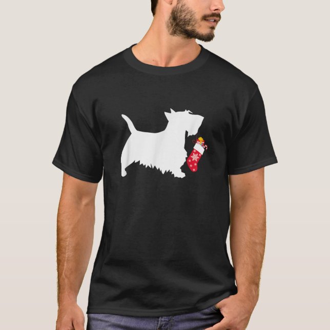 Camiseta Calcetín de Navidad de perro Terrier escocés Scott (Anverso)