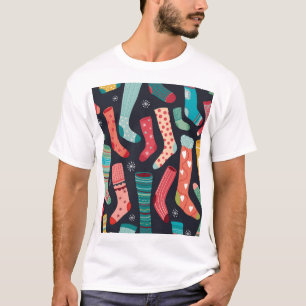 Camiseta Calcetines de invierno coloridos, patrón sin costu