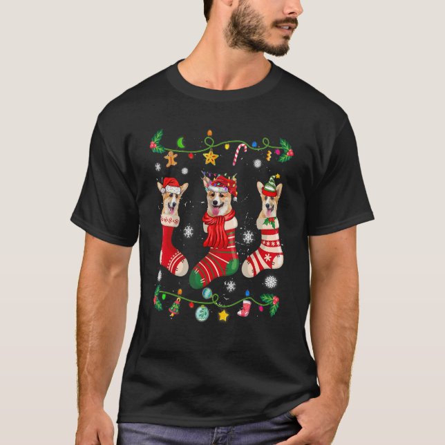 Camiseta Calcetines de Navidad Corgi Perro Xmas   (Anverso)