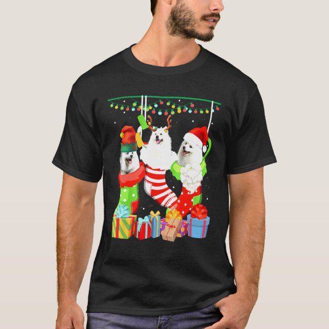 Camiseta Calcetines de Navidad de perro esquimal americano  (Anverso)