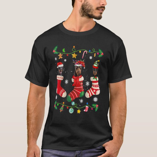 Camiseta Calcetines de navidad Doberman perro navidad (Anverso)