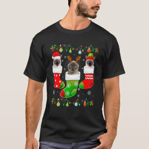 Camiseta Calcetines de Navidad Gato Siamés Divertido Amante