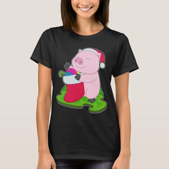 Camiseta Calcetines de Navidades de Navidades de cerdo (Anverso)