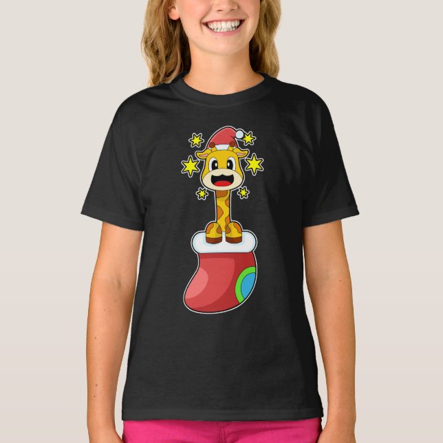 Camiseta Calcetines de Navidades de Navidades de jirafa (Anverso)