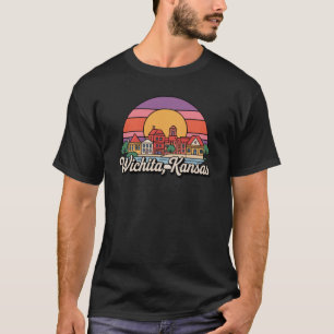 Camiseta Calcomanía Retro de la silueta de Wichita Kansas a