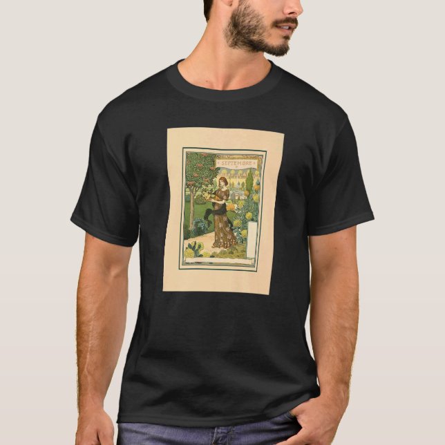 Camiseta Calendario Art Nouveau Mujer jardinería Septiembre (Anverso)