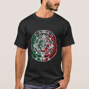 Camiseta Calendario Azteca Con Colores De Bandera Mexicana