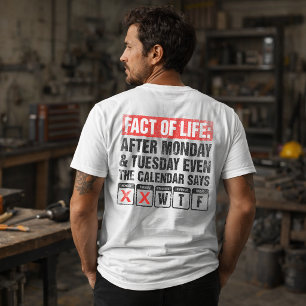 Camiseta Calendario de Hechos de la Vida Dice Humor WTF