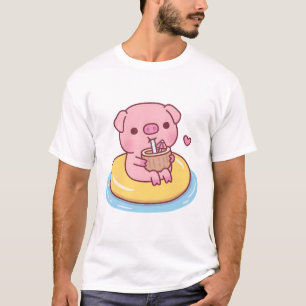 Camiseta Calentamiento De Cerdo En El Suelo De La Piscina Y