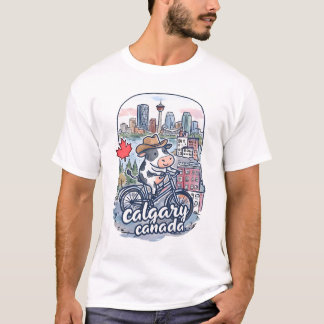 Camiseta Cálgary Canadá En bicicleta Lindo Vaca Vaquero