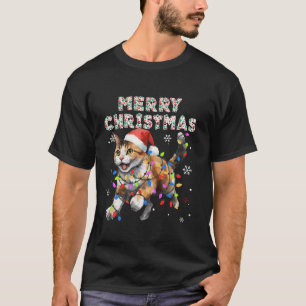 Camiseta Calico Cat Merry Christmas Paws Luces Funny S