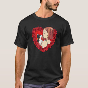Camiseta Calico Cat Mom Valentine Day Cat Lady Rosas de cor