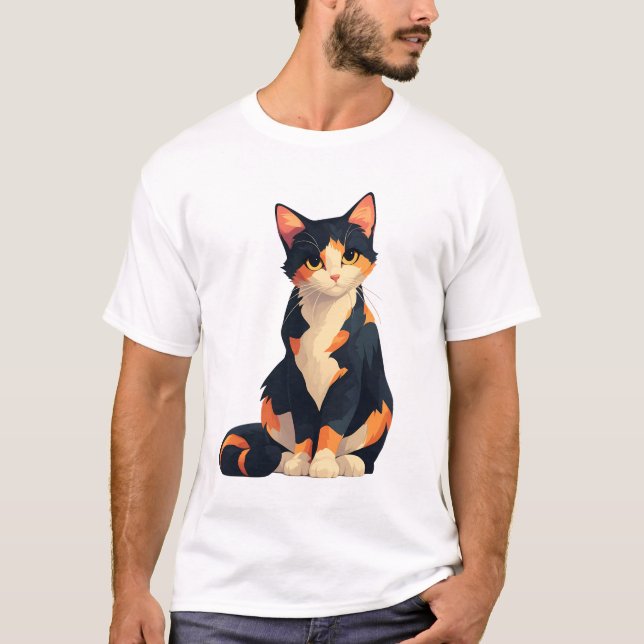 Camiseta Calico Cat Sitting Illustration (Anverso)